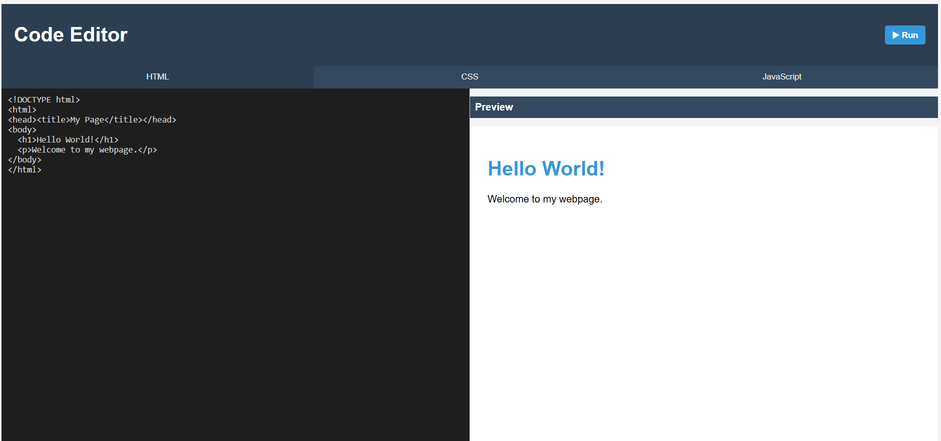 Screenshot of the Code Editor Web Application