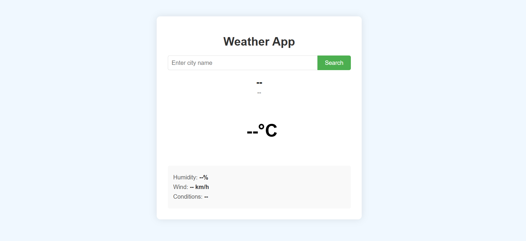 Weather App interface showing current weather and forecast